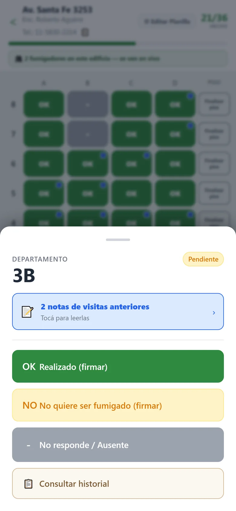 Celular del operario: opciones de un departamento