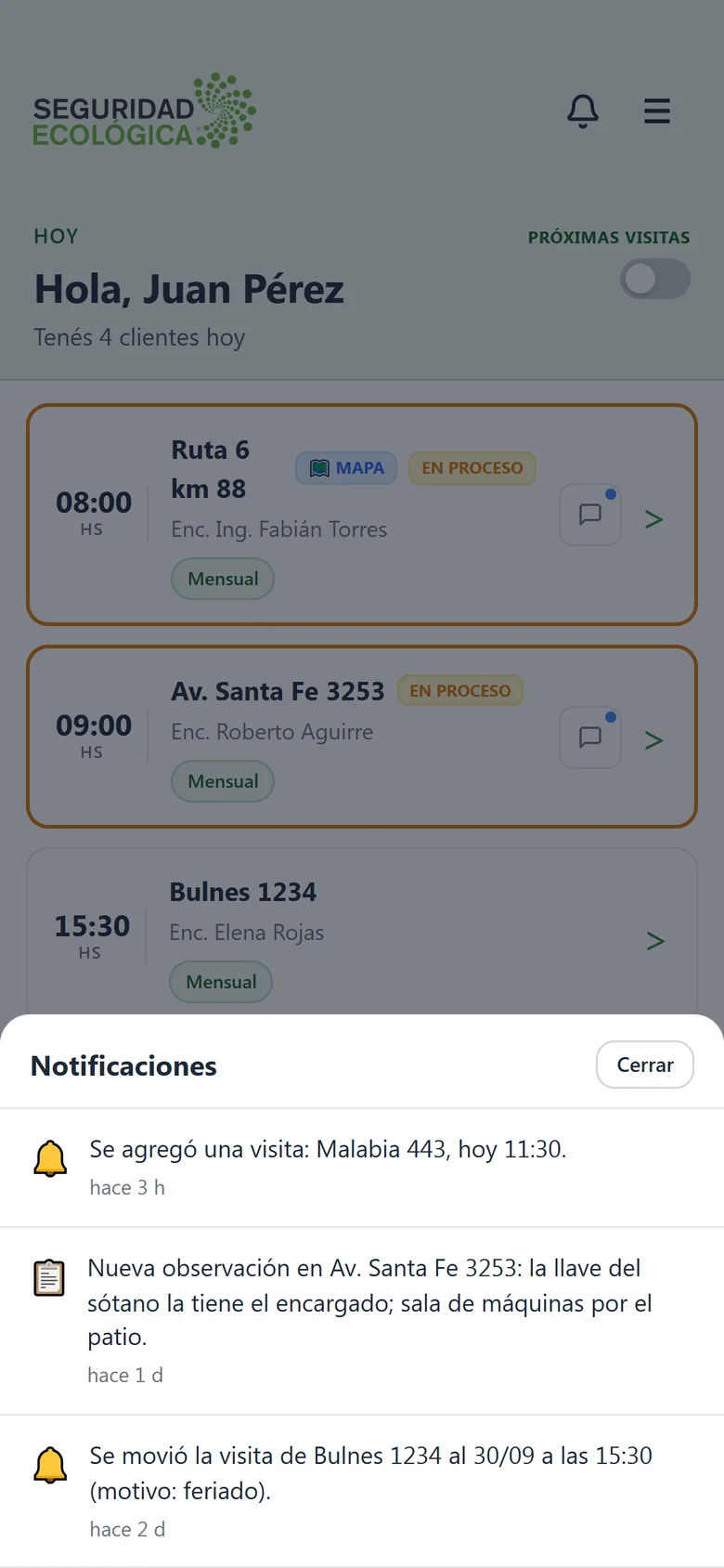 Notificaciones al operario
