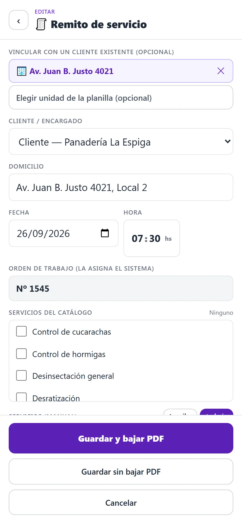 Remito de servicio desde el celular
